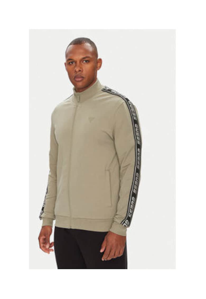 Bluza de trening cu dungi logo pe maneci si fermoar -