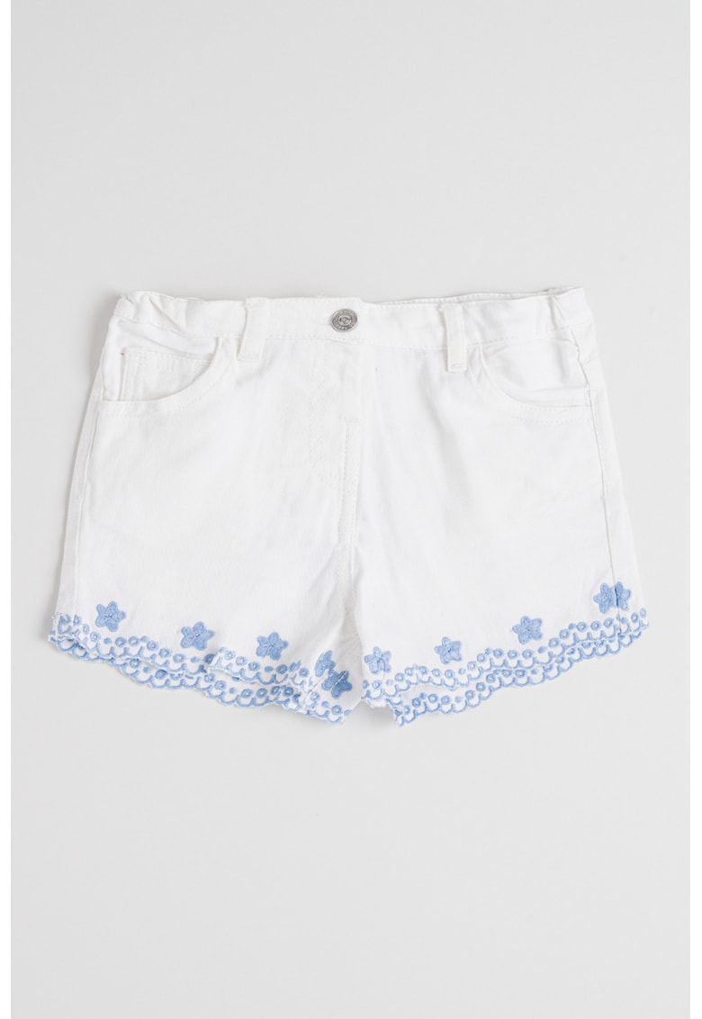 Blugi scurti cu broderie - Alb/Albastru pastel