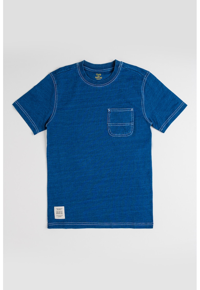 Tricou de bumbac cu buzunar pe piept - Albastru royal