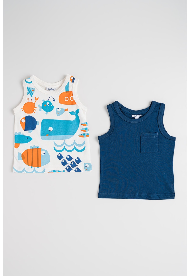 Set de top-uri - 2 piese - Alb/Portocaliu mandarina/Albastru