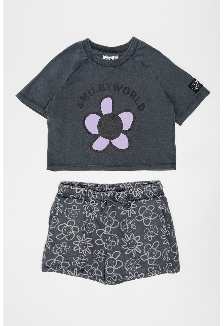Set de tricou de bumbac si pantaloni scurti - 2 piese - Lila/Gri antracit