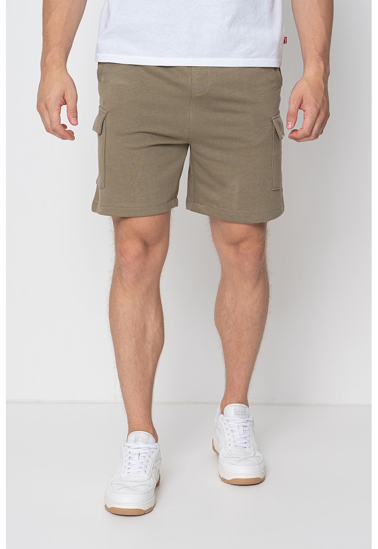 Pantaloni scurti din amestec de bumbac cu buzunare cu clapa - Verde sparanghel