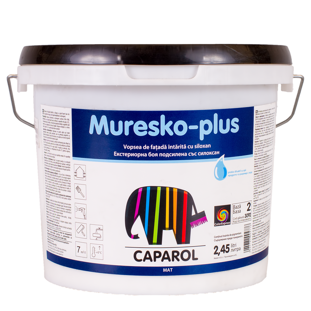 Vopsea lavabila exterior Caparol Muresko Plus B2, alb, 2.45 l