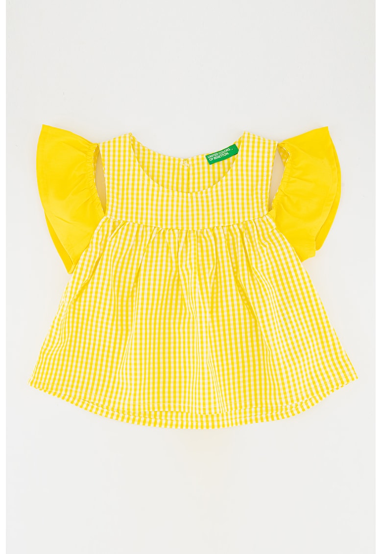 Bluza cu model in carouri si maneci cu volane - Alb/Galben