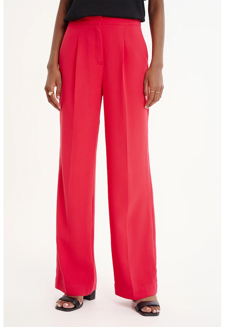 Pantaloni cu talie inalta si croiala ampla - Coral
