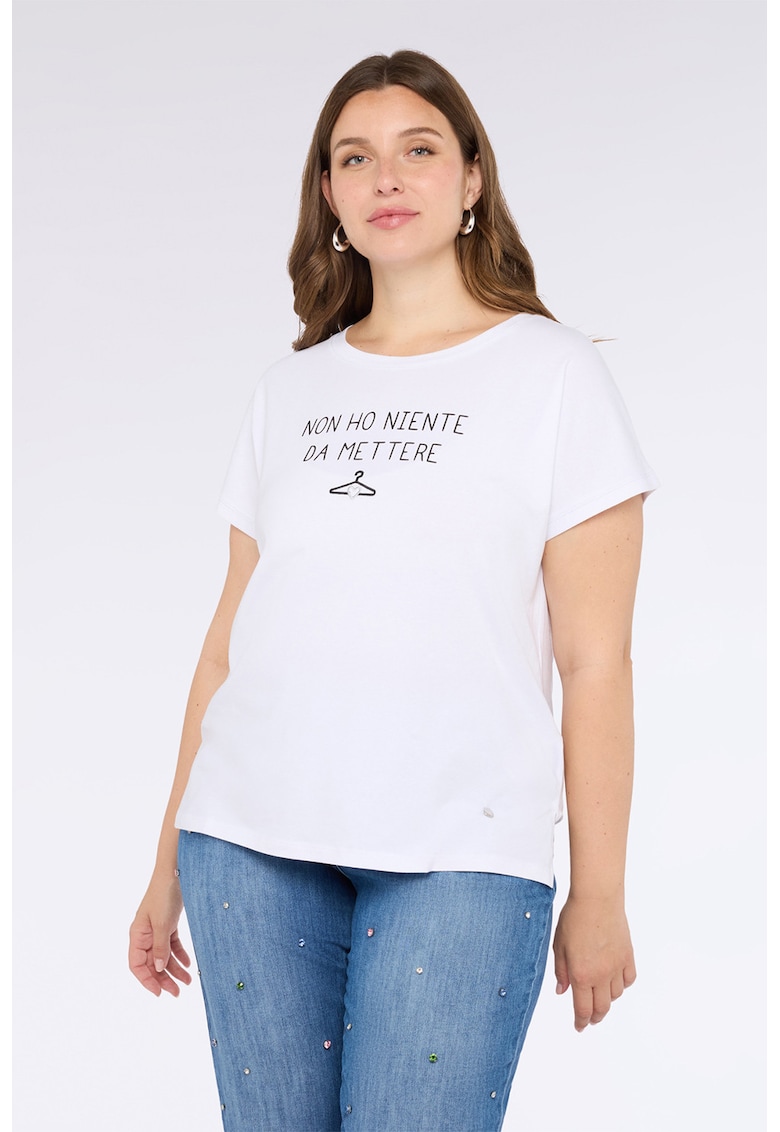 Tricou cu text si decolteu rotund - Alb