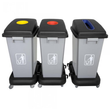 Cosuri de Colectare Selectiva B2-020 pentru Organizarea Deseurilor pe Roti 60L Albastru/Rosu/Galben