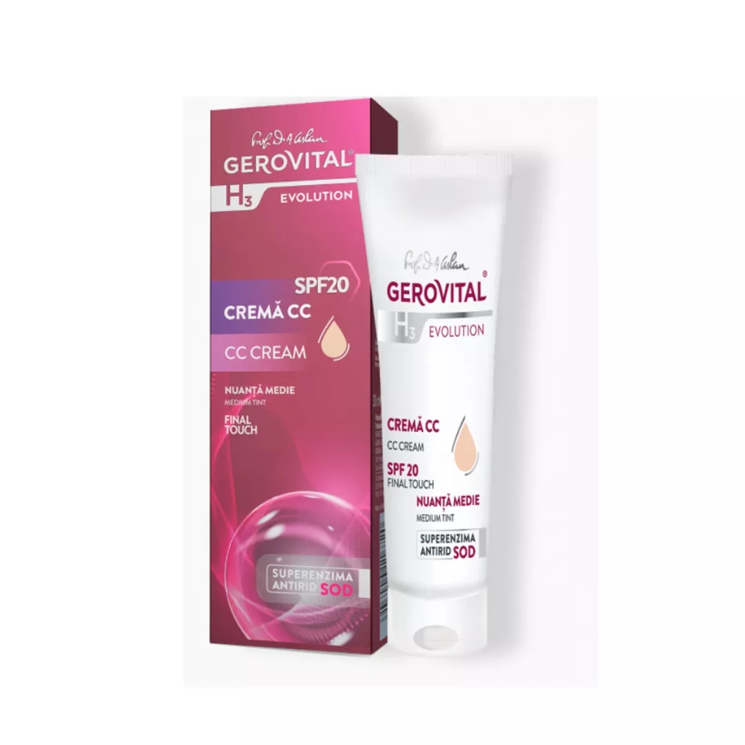 Crema de fata nuantatoare Medium Tint Cc cu Spf 20 Gh3 Evolution Gerovital, 30 ml