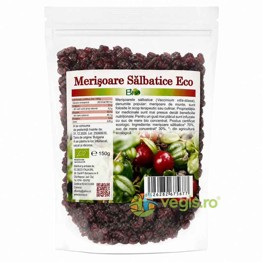 Merisoare Salbatice Indulcite cu Suc de Mere Ecologice/Bio 150g