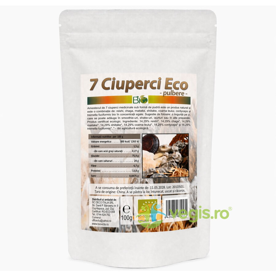 Complex 7 Ciuperci Medicinale Pudra Ecologica/Bio 100g