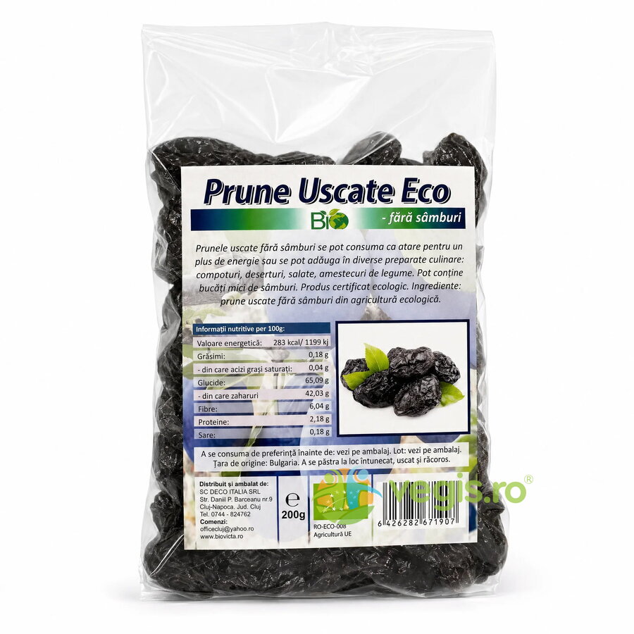 Prune Uscate fara Samburi Ecologice/Bio 200g