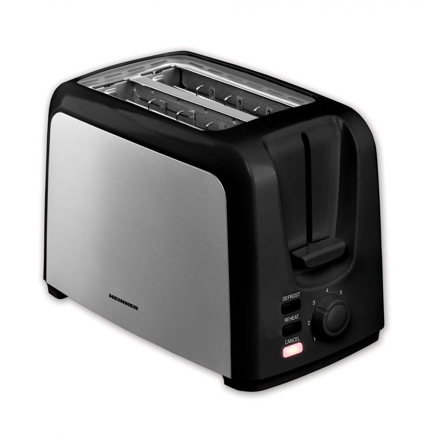 Prajitor de paine Heinner HTP-700BKSS, 750W, functii decongelare, reincalzire, anulare, 6 nivele de rumenire. Negru-Inox