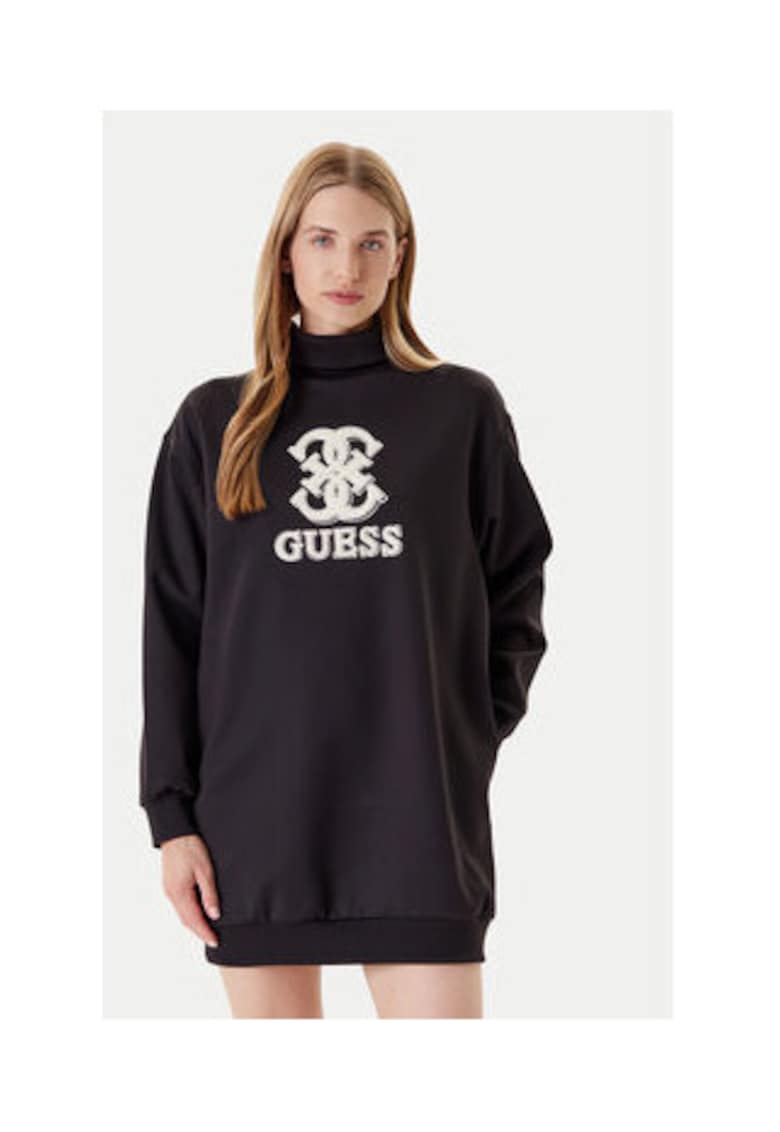 Rochie-pulover scurta cu guler inalt si logo