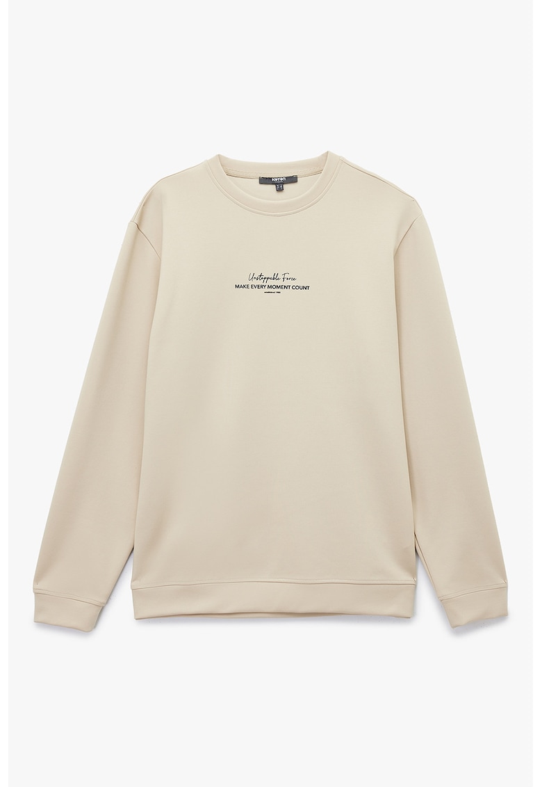 Bluza de trening din amestec de bumbac cu text - Bej