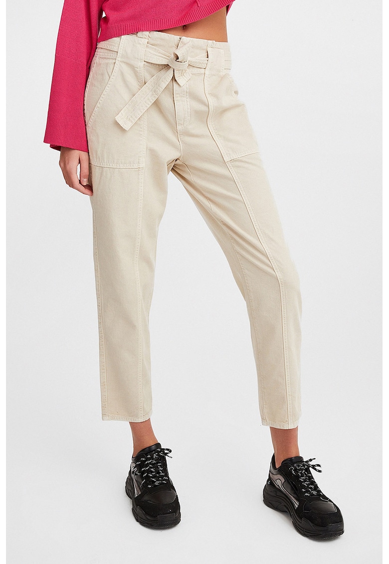 Pantaloni crop cu talie inalta - Crem