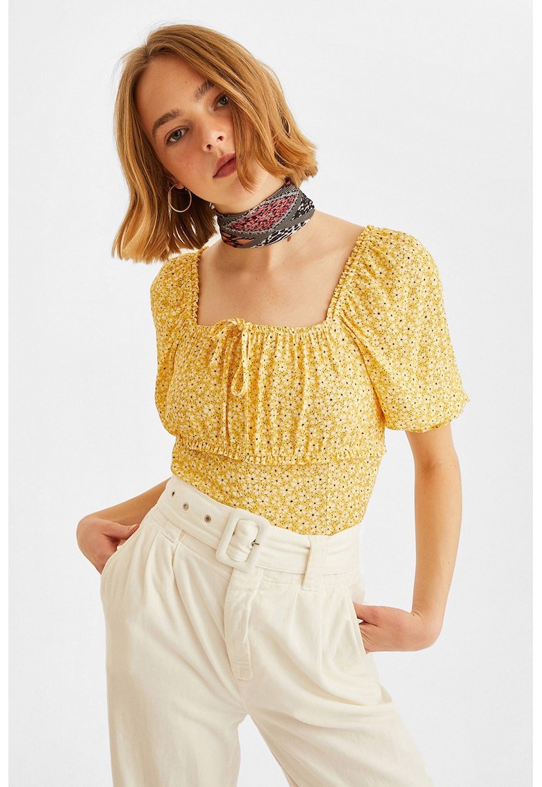 Bluza cu imprimeu si maneci scurte - Alb/Negru/Galben