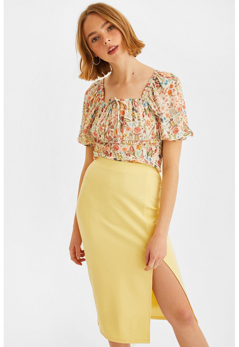 Bluza cu imprimeu si maneci scurte - Multicolor