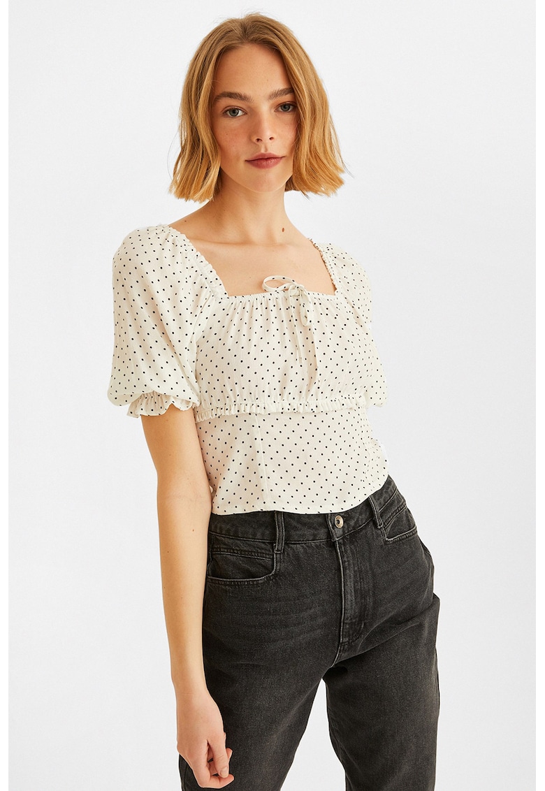 Bluza cu imprimeu si maneci scurte - Alb/Negru