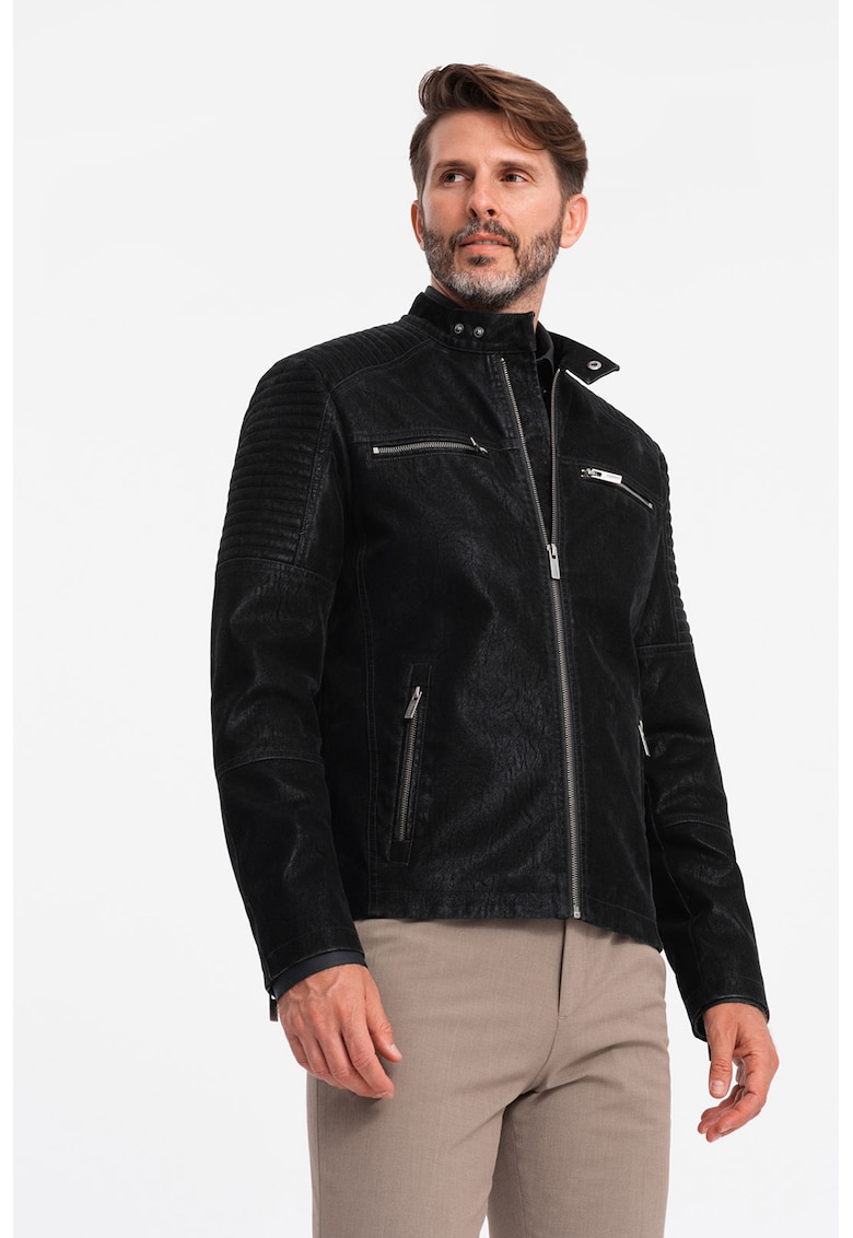 Jacheta biker de piele ecologica - Negru