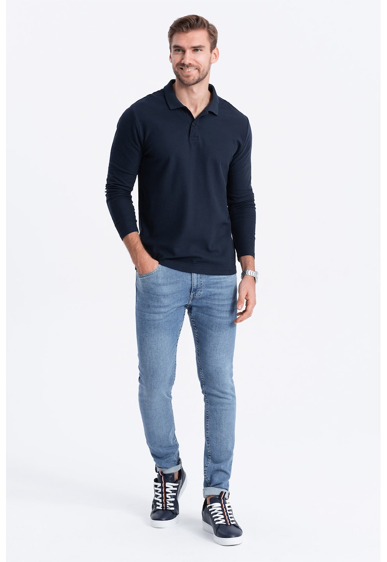 Bluza polo din bumbac pique - Bleumarin