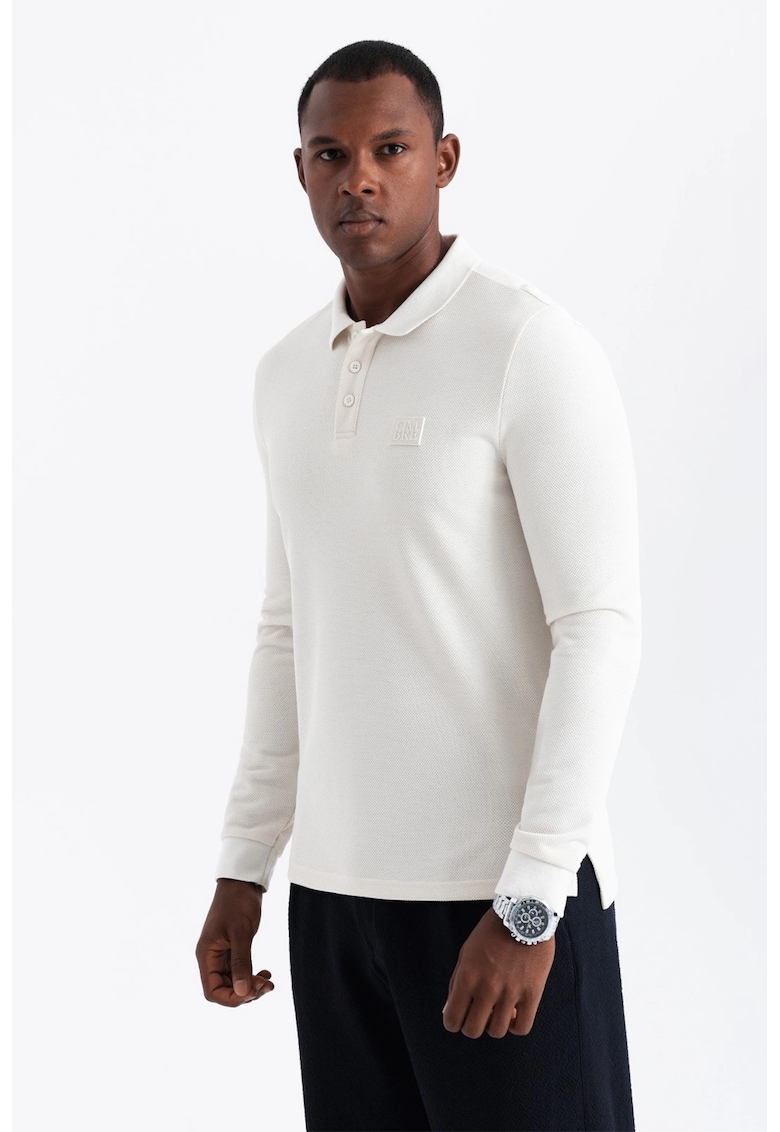 Bluza polo cu fenta cu fermoar - Alb