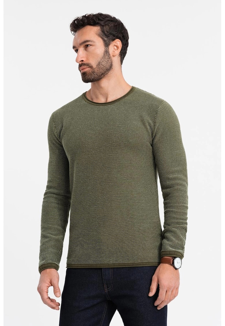 Pulover de bumbac cu decolteu rotund - Verde sparanghel