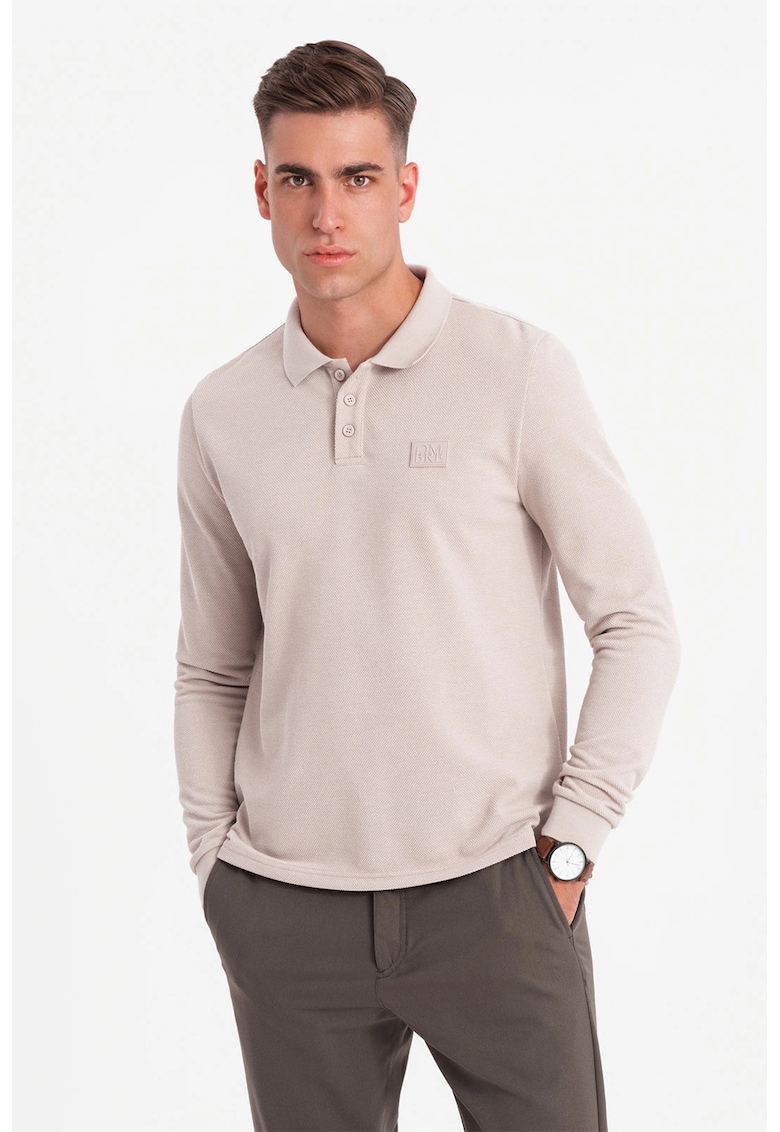 Bluza polo cu fenta cu fermoar - Maro nisip