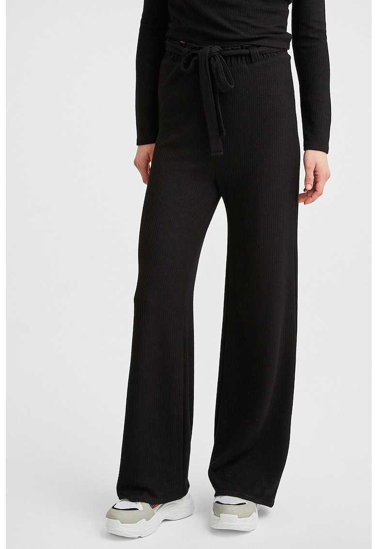 Pantaloni cu talie inalta si snururi de ajustare - Negru
