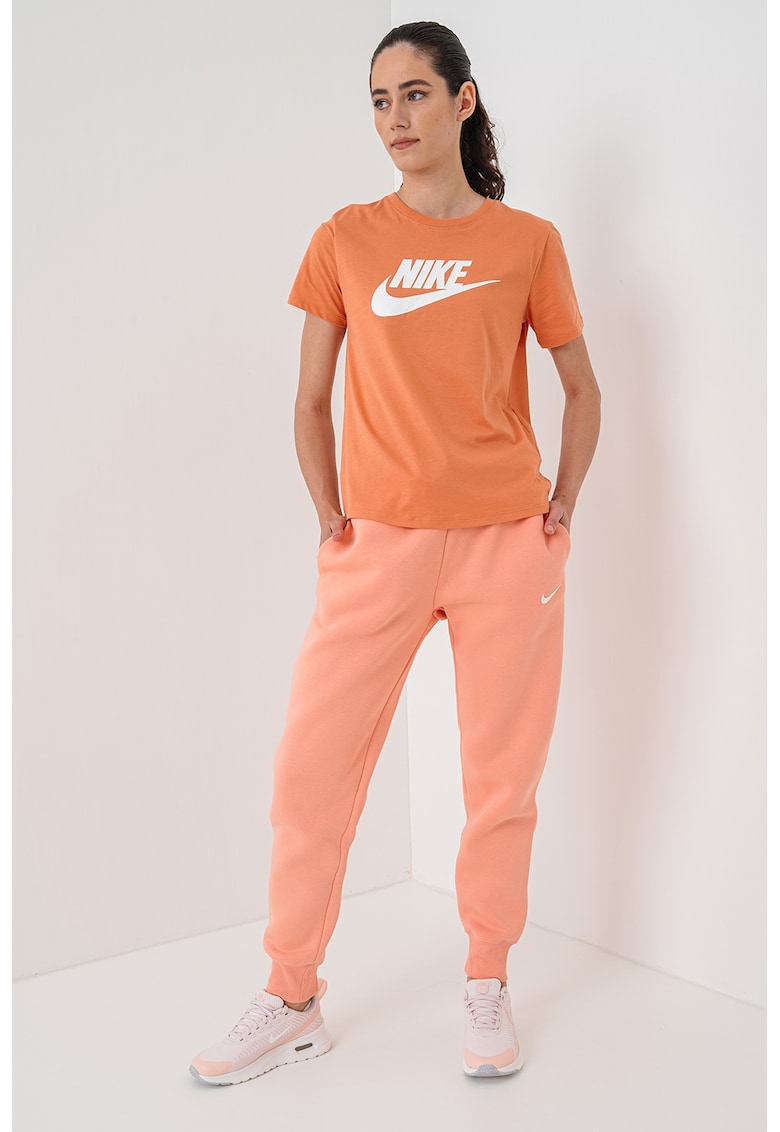 Tricou din bumbac cu imprimeu logo Essentials - Roz somon/Alb optic
