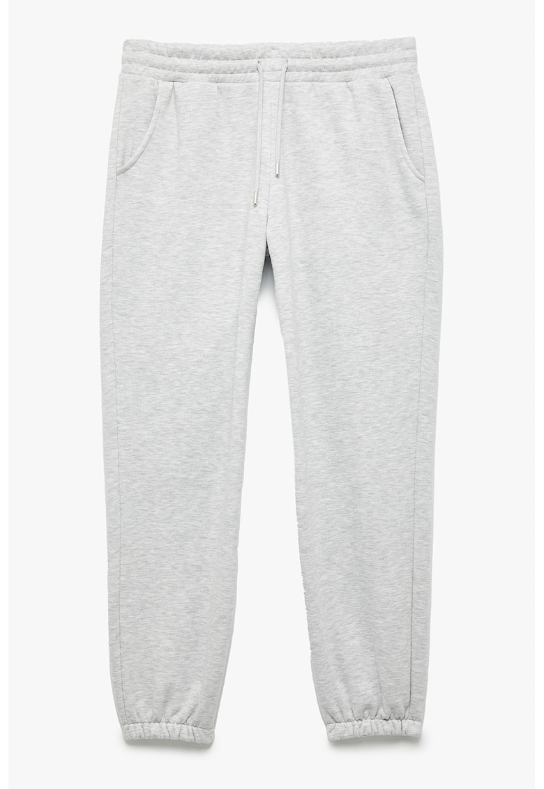 Pantaloni din amestec de bumbac cu snururi - Gri deschis melange