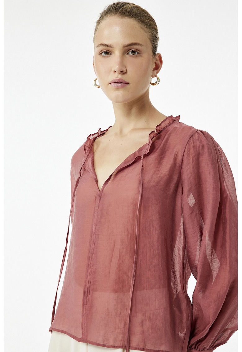 Bluza din amestec de lyocell cu snururi - Rosu stins