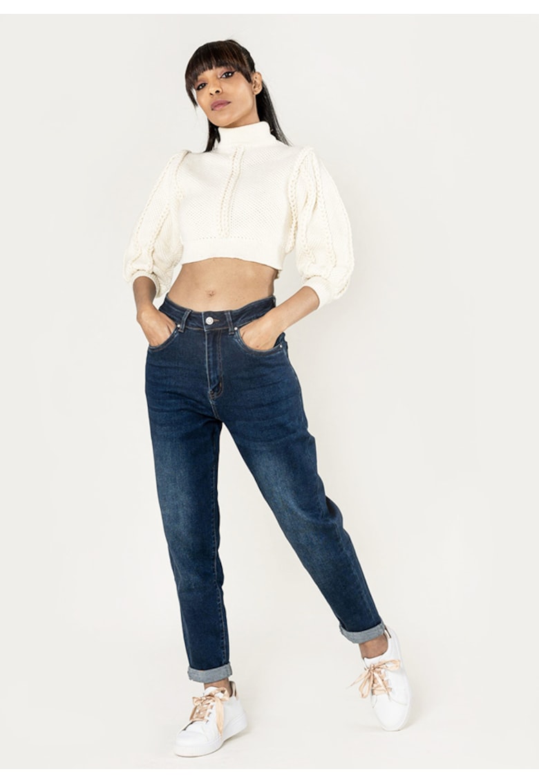 Blugi dama Mom Fit  Albastru inchis P502-9 M8 18017 - Albastru inchis