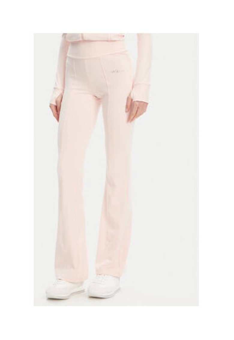 Pantaloni de trening cu logo metalic discret - croiala evazata si talie inalta