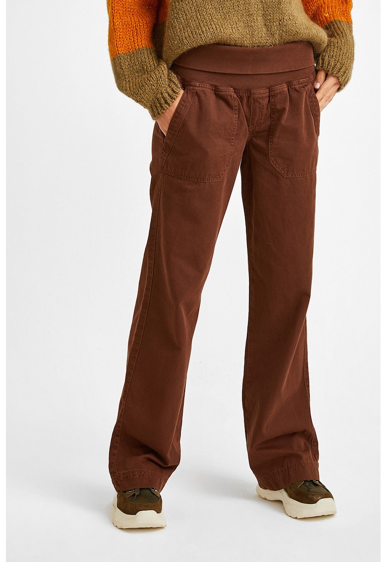 Pantaloni din bumbac cu croiala dreapta - Maro inchis