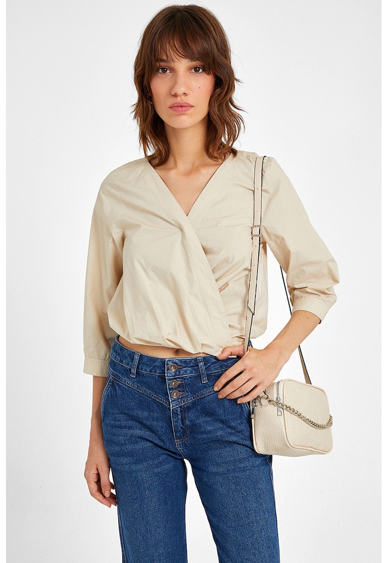 Bluza cu decolteu cache-coeur - Alb fildes