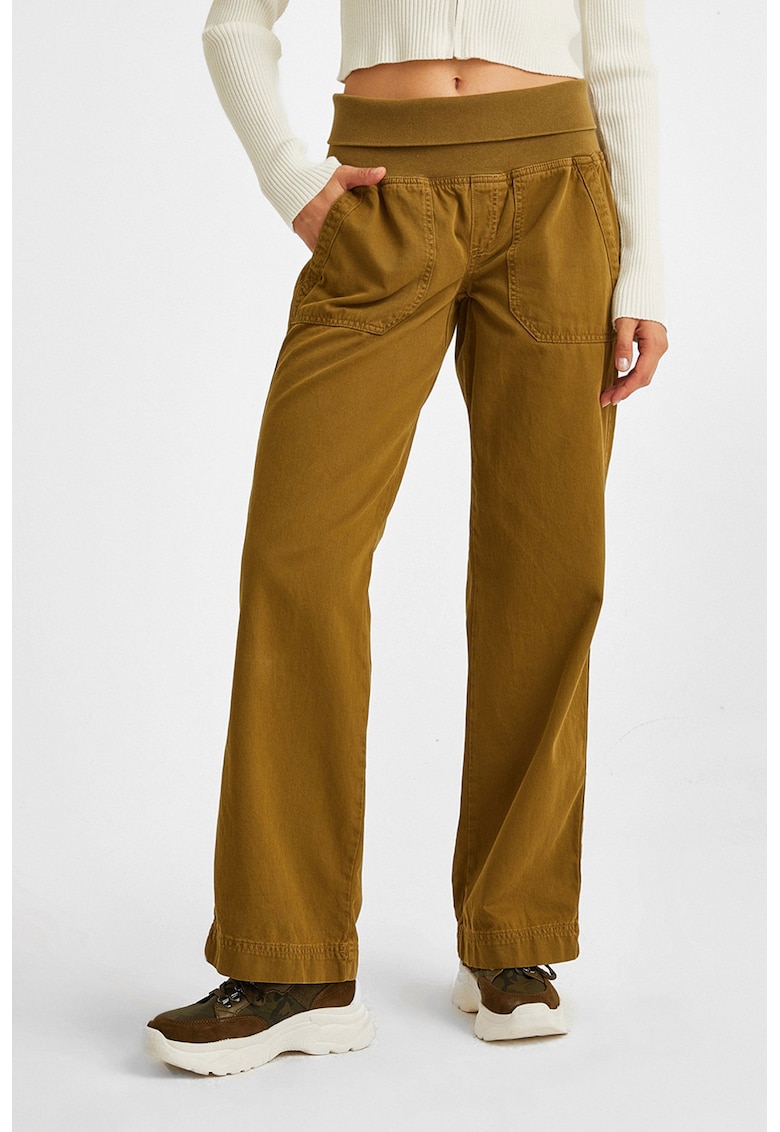 Pantaloni din bumbac cu croiala dreapta - Caramel