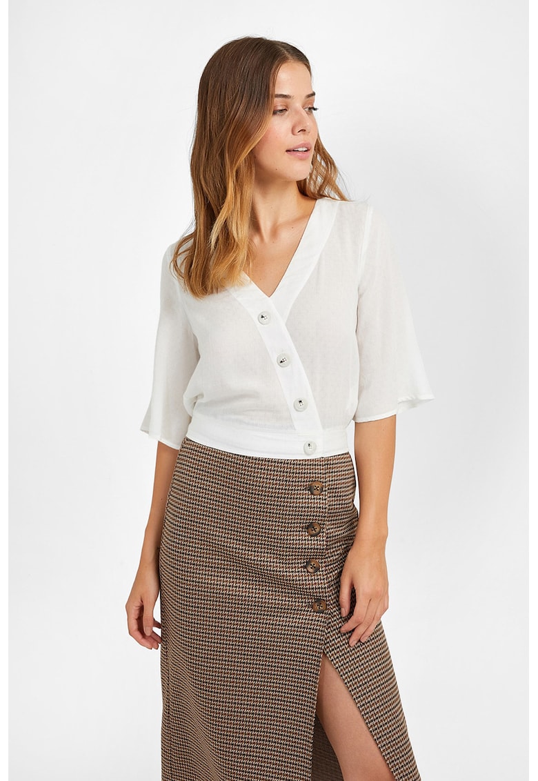 Bluza crop cu nasturi asimetrici - Alb murdar