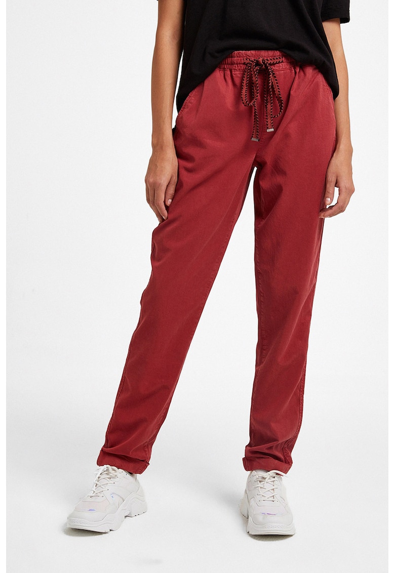 Pantaloni jogger din bumbac si lyocell - Rosu inchis