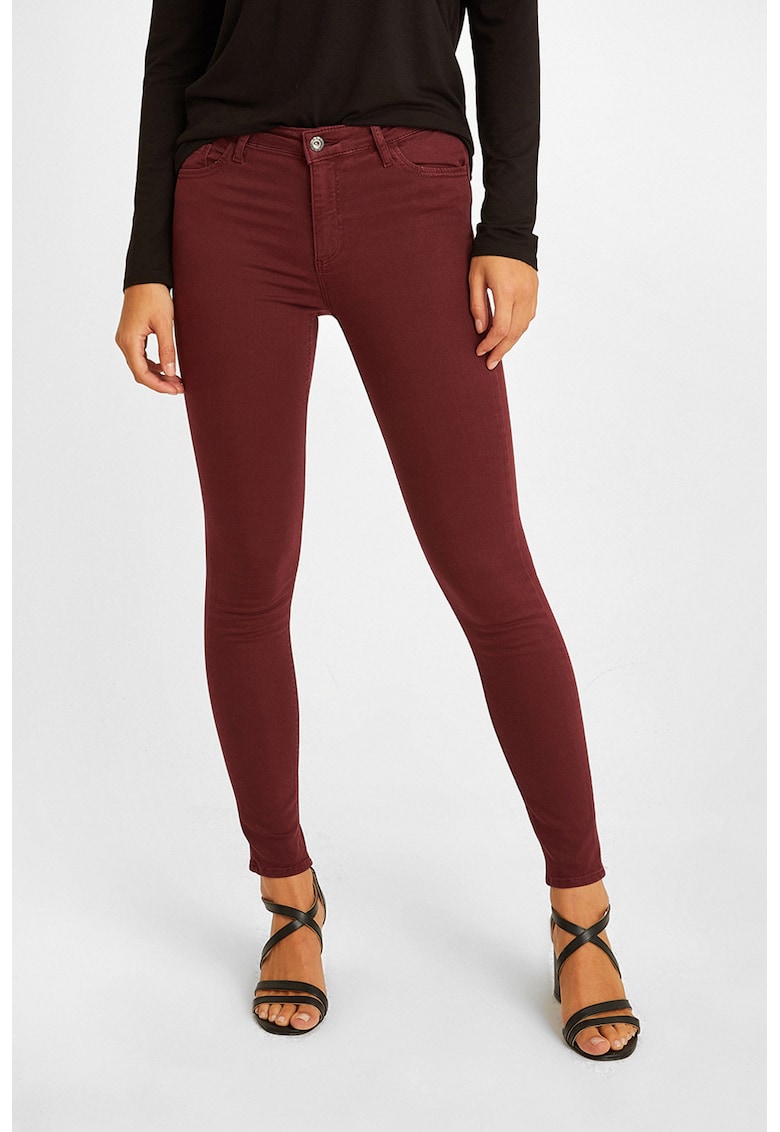 Blugi crop skinny cu talie medie - Visiniu