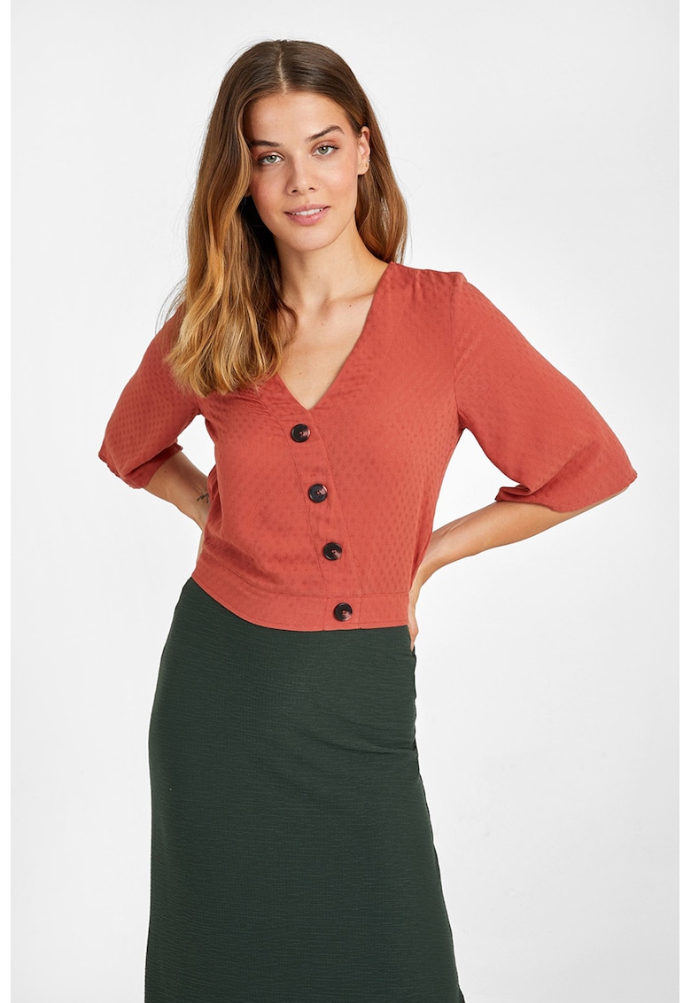 Bluza crop cu nasturi asimetrici - Rosu stins
