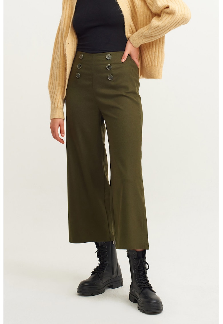 Pantaloni crop cu croiala ampla - Verde inchis