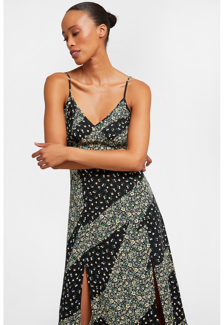 Rochie midi cu slituri frontale - Verde/Negru/Galben