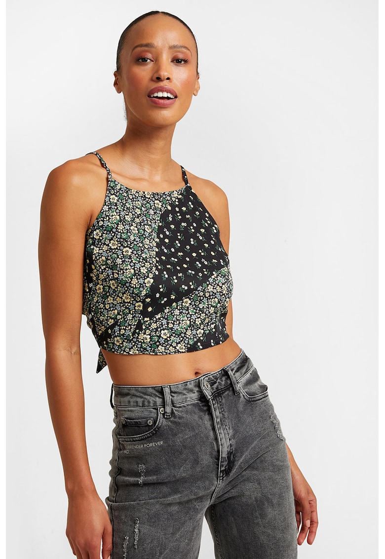Top crop cu imprimeu floral - Verde/Negru/Albastru