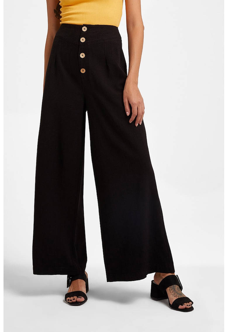 Pantaloni crop evazati cu nasturi - Negru