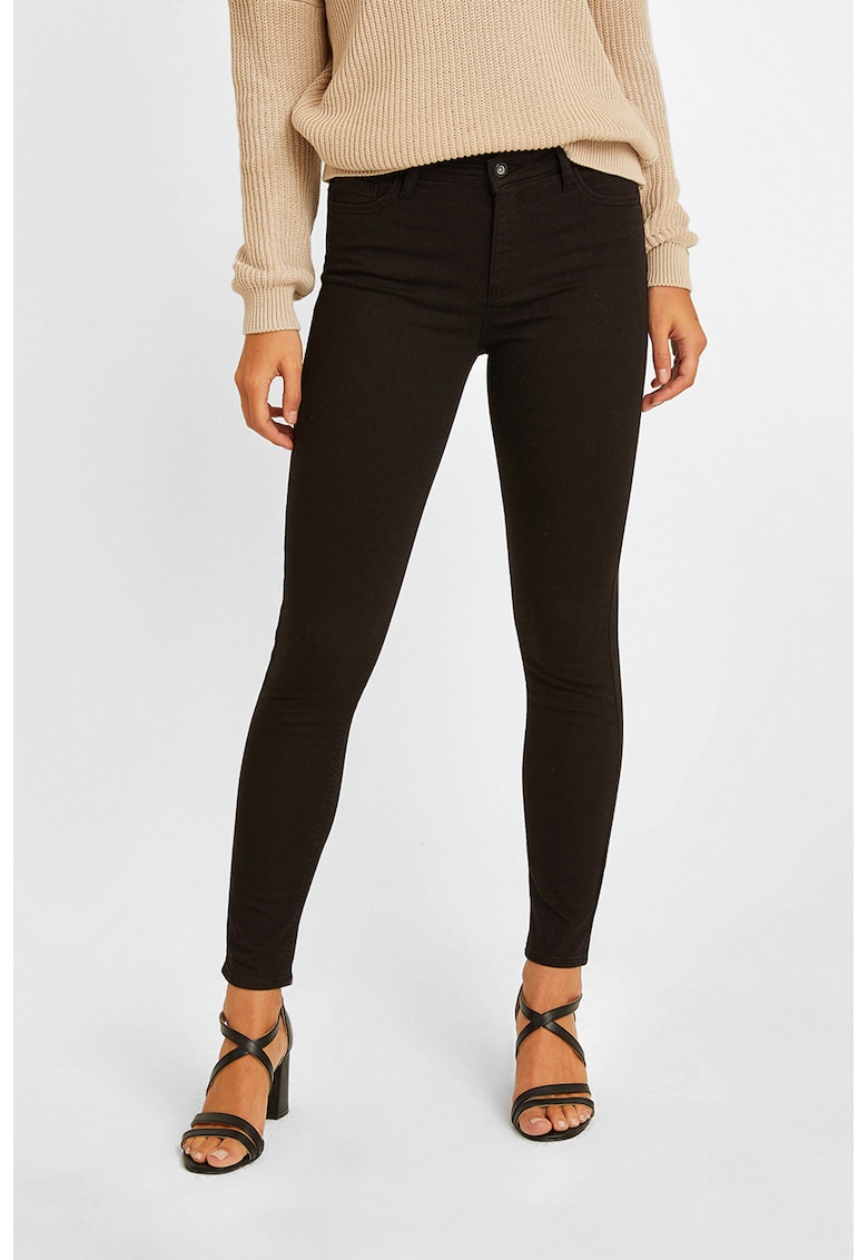 Blugi crop skinny cu talie medie - Negru stins