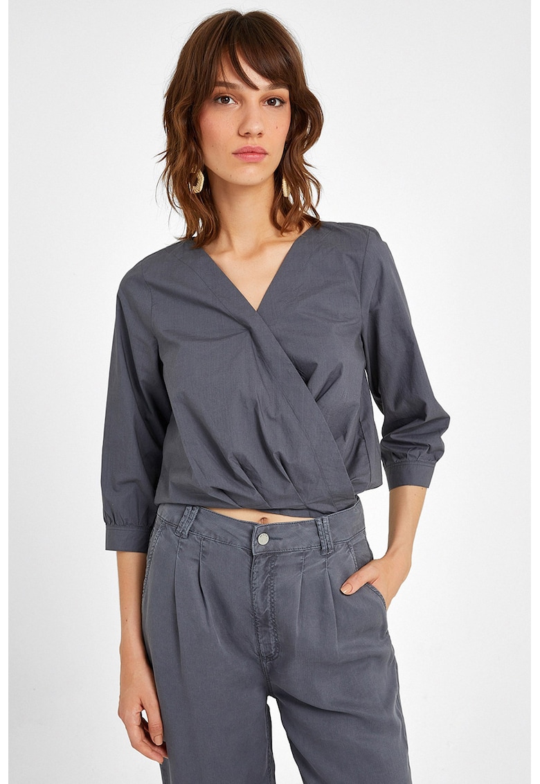 Bluza cu decolteu cache-coeur - Gri inchis