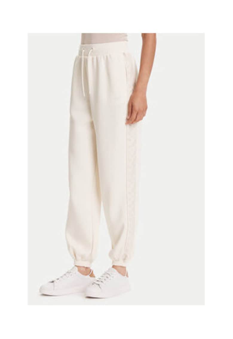Pantaloni de trening din amestec de bumbac cu snur in talie - benzi logo laterale si mansete elastice