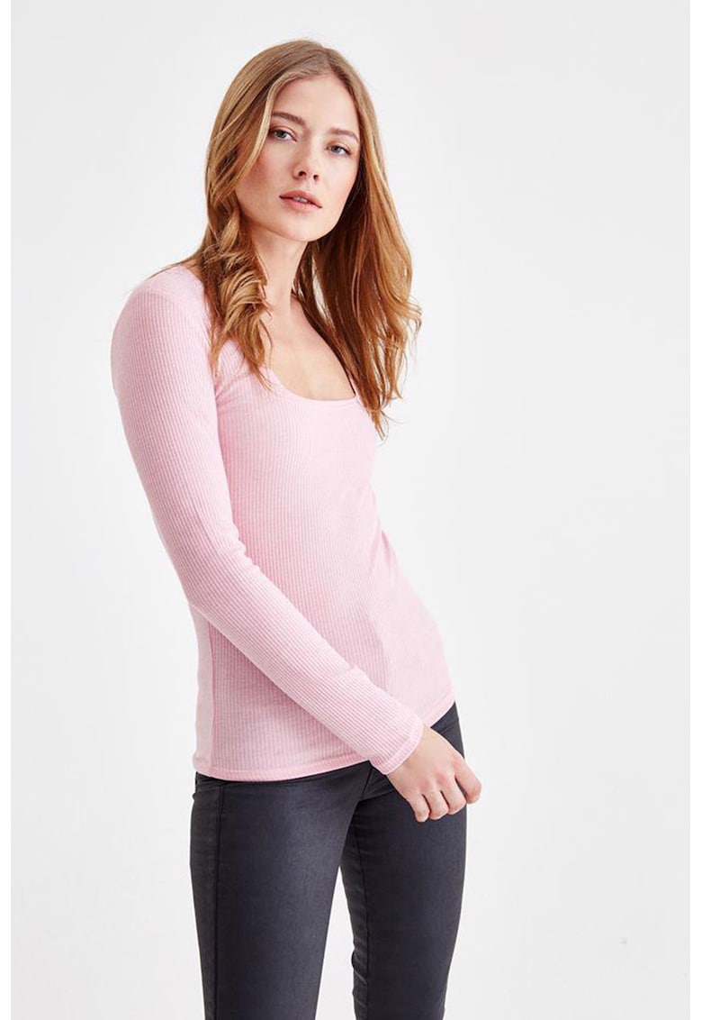 Bluza striata cu model uni - Roz deschis