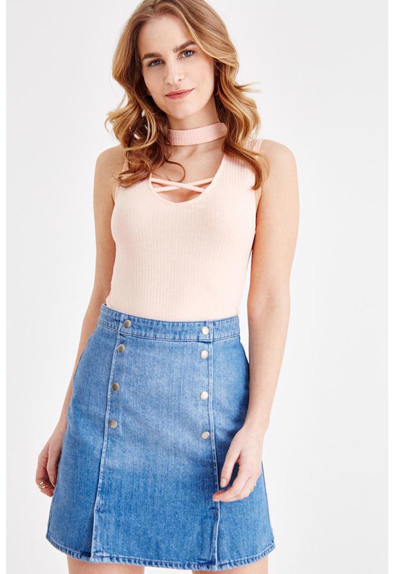 Top slim fit cu model uni - Roz pal