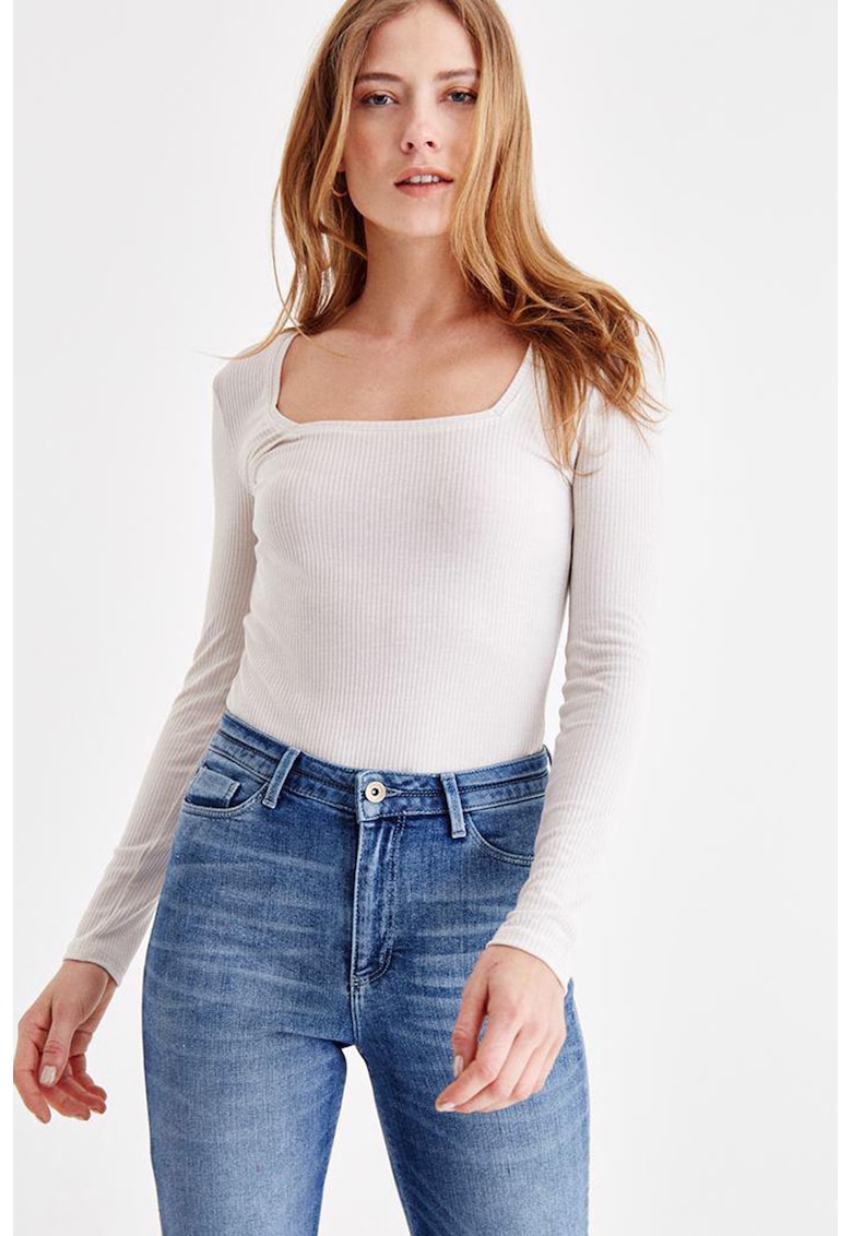 Bluza striata cu model uni - Alb fildes